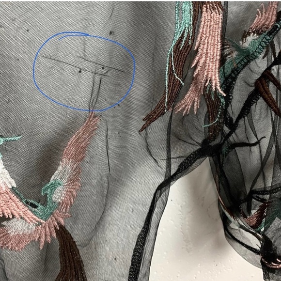 Jaune Rouge Paris Sheer Bell Sleeve Embroidered Bird Blouse Black Size XL - Picture 3 of 3